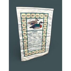 Vintage 1985 Calendar Kitchen Tea Towel Ducks Granny Cottage Core Retro Goose